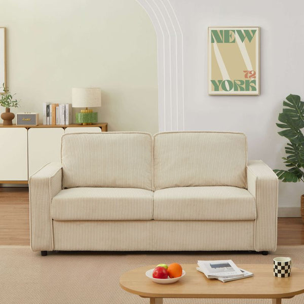 Canapé convertible express 140cm matelas 14cm velours côtelé beige