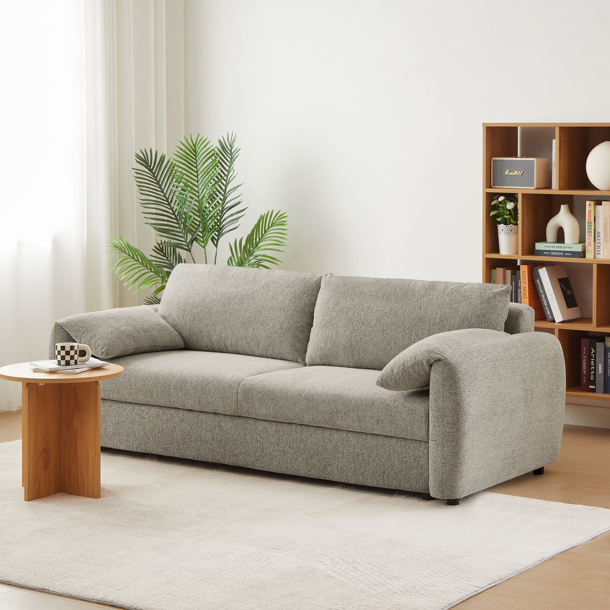 Canapé droit convertible 3 places tissu chenille tramé taupe