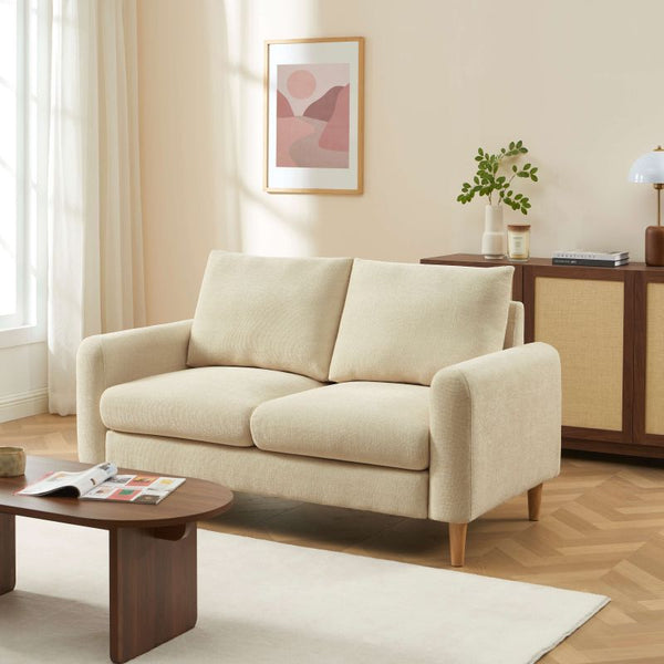 Canapé droit fixe 2 places tissu crème ultra confort