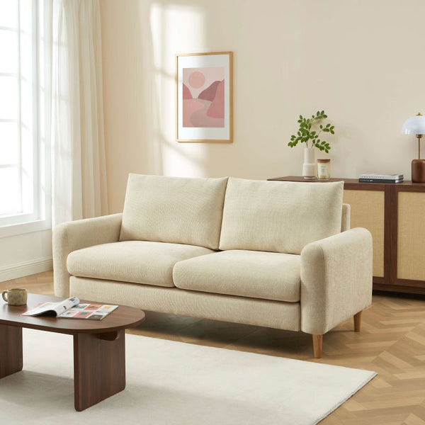 Canapé droit fixe 3 places tissu crème ultra confort