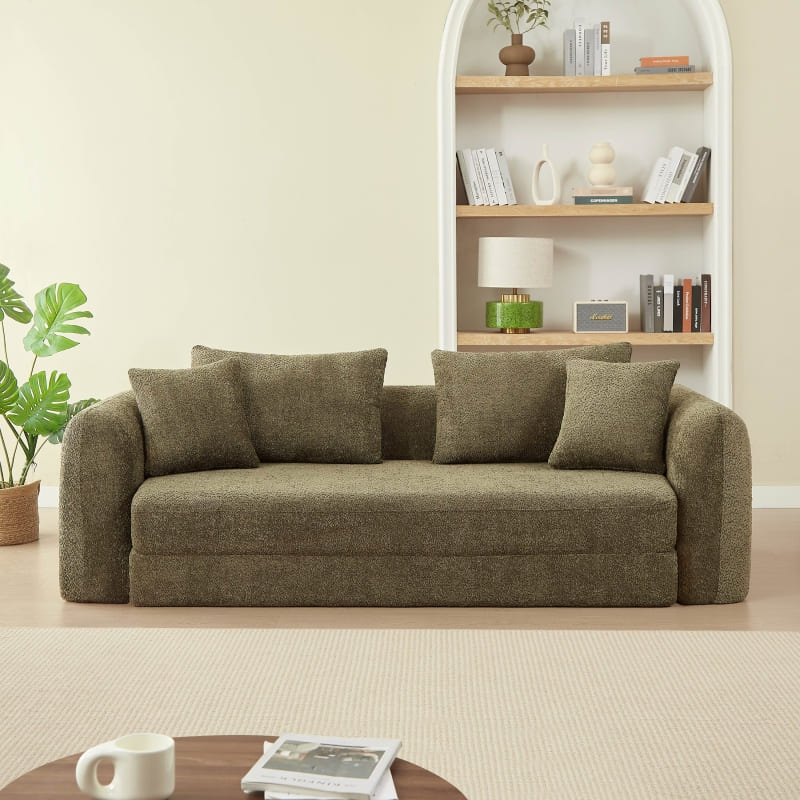 Canapé droit compressé convertible Morpho 3 places tissu bouclette vert