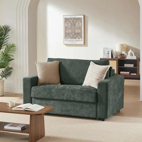 Exclu Easy Mobilier - Canapé droit 2 places convertible express 90x190 cm tissu vert