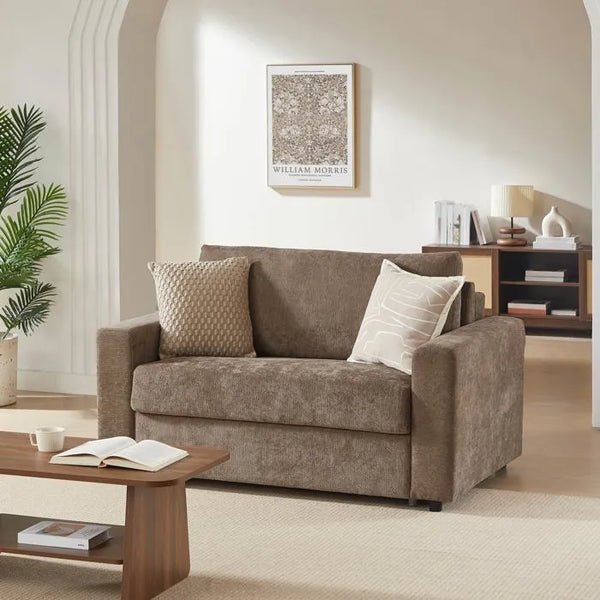 Exclu Easy Mobilier - Canapé droit 2 places convertible express 90x190 cm tissu marron