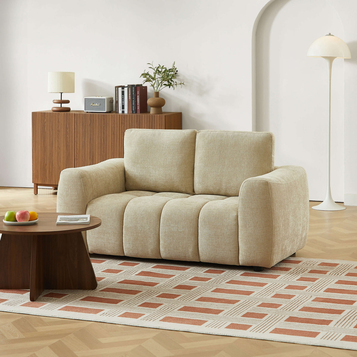 Canapé droit fixe 2 places tissu chenille taupe
