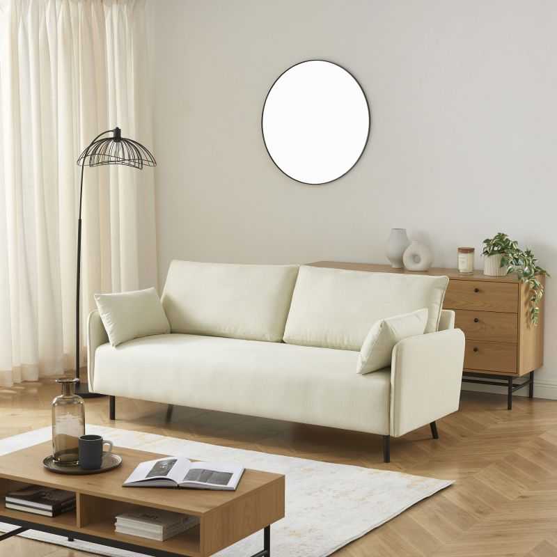 Canapé droit fixe 3 places tissu beige