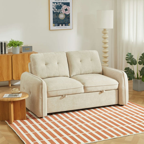 Canapé droit convertible 2 places tissu beige ultra confort