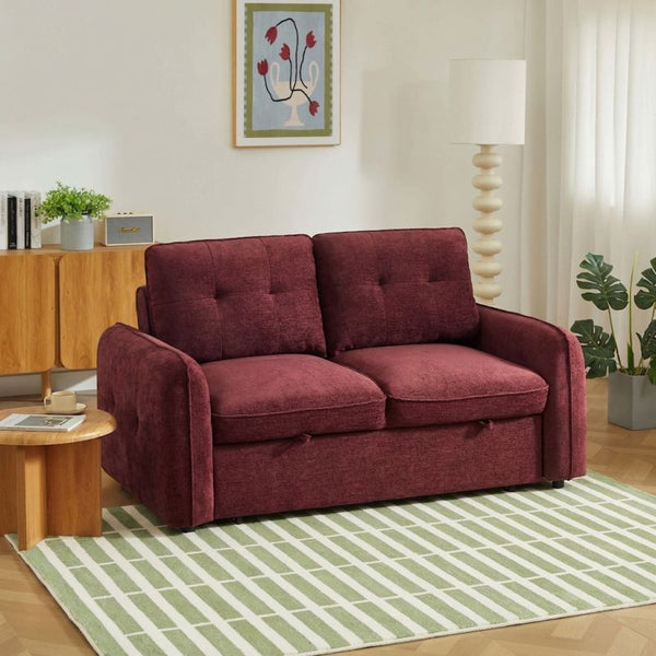 Canapé droit convertible 2 places tissu bordeaux ultra confort