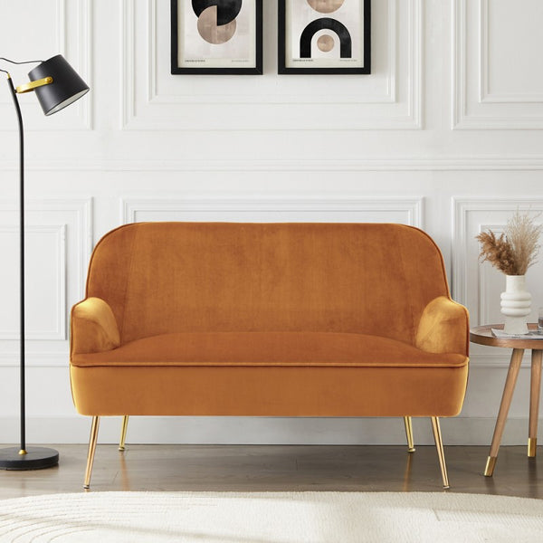 Canapé droit fixe 2 places velours rouille
