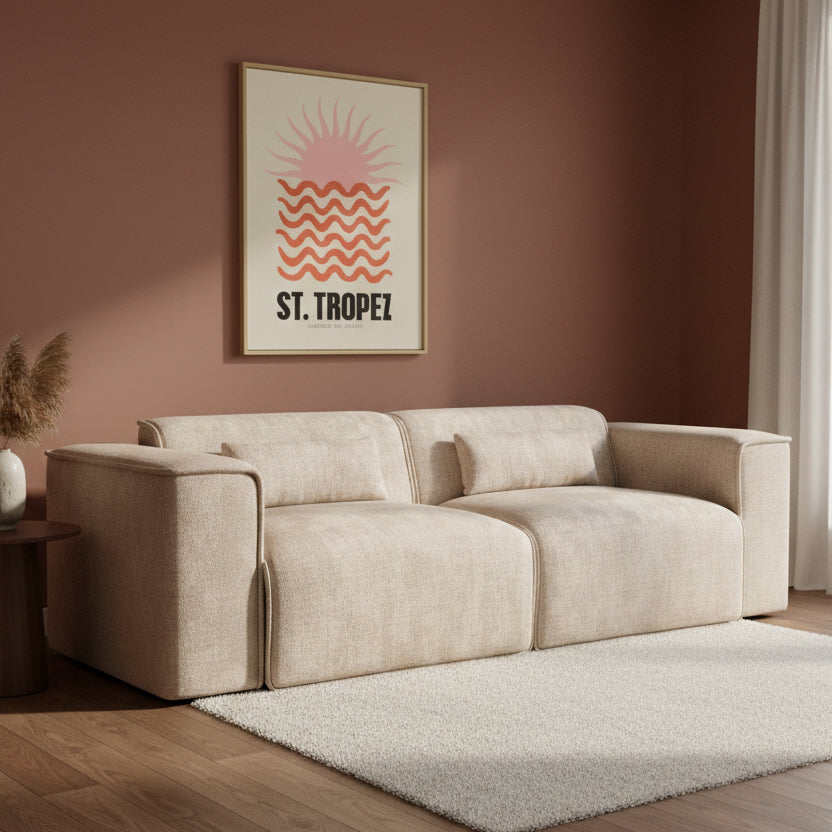 Canapé droit fixe 3 places tissu taupe