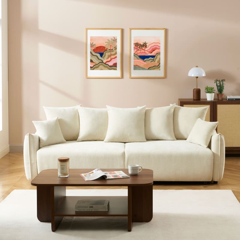 Canapé droit convertible OPHAL 3 places tissu beige