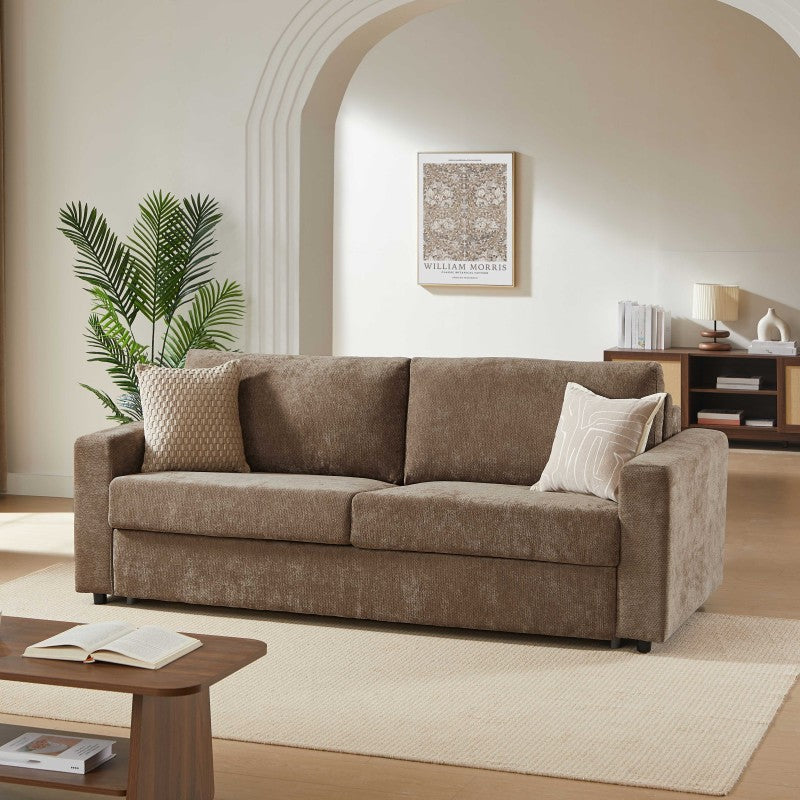 Exclu Easy Mobilier - Canapé droit 3 places convertible express 160x190 cm tissu marron