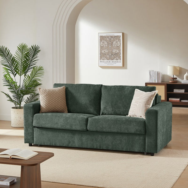 Exclu Easy Mobilier - Canapé droit 3 places convertible express 160x190 cm tissu vert