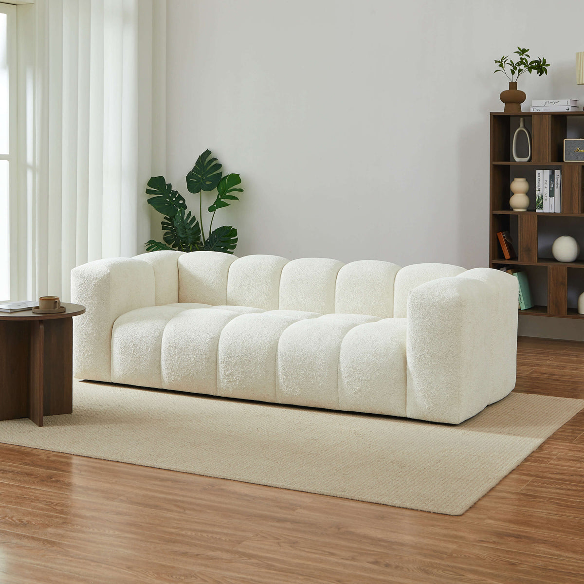 Canapé droit fixe 3 places tissu beige L221