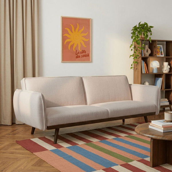 Canapé droit 3 places convertible tissu beige