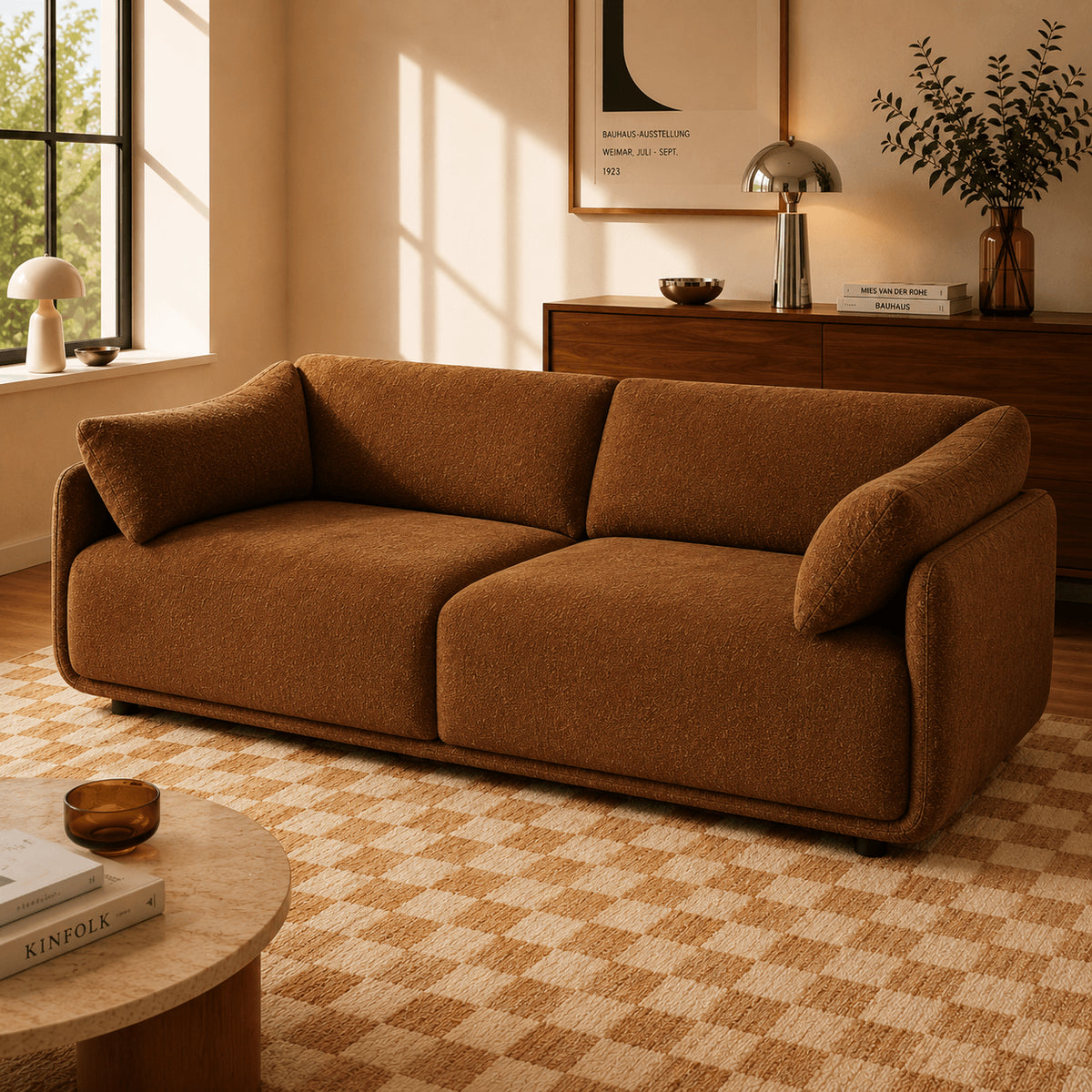 Canapé 3 places tissu chenille tramé marron