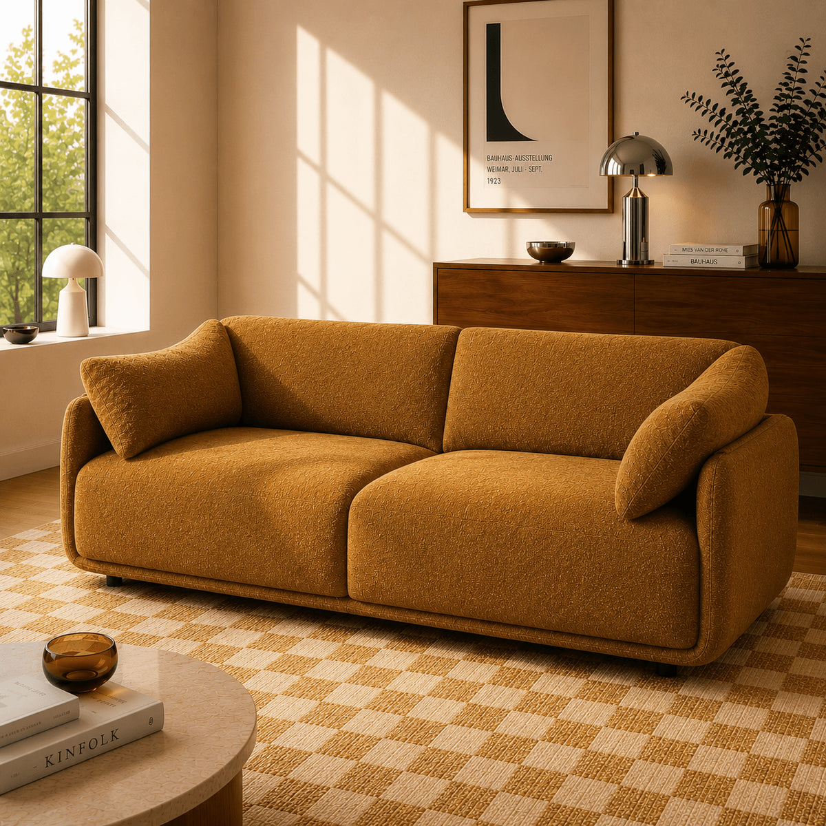 Canapé 3 places tissu chenille tramé ocre
