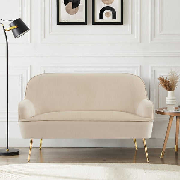 Canapé droit fixe 2 places velours beige