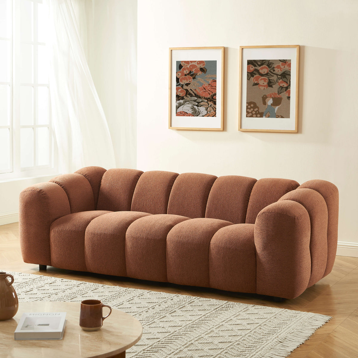 Canapé 3 places tissu tweed terracotta