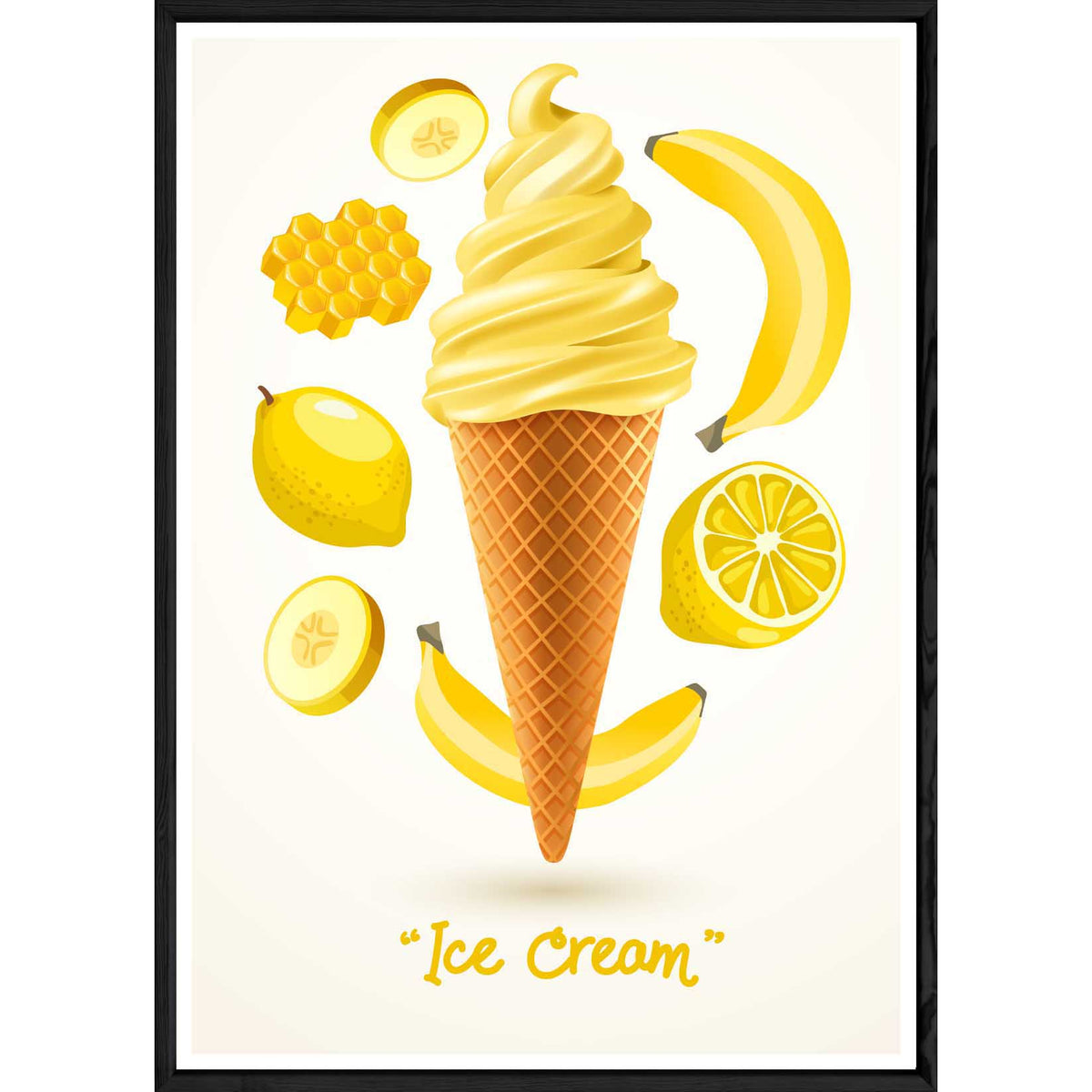 Tableau SUNDAE ocre avec cadre noir POP – Taille 32x42