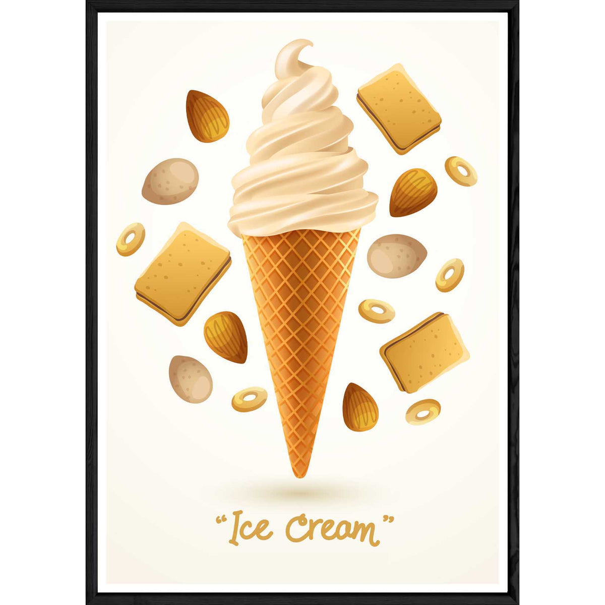 Tableau SUNDAE blanc avec cadre noir POP – Taille 23x32