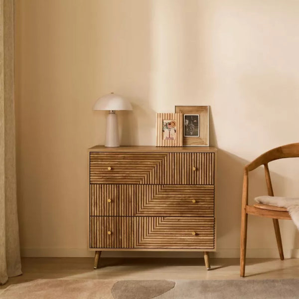 Commode 3 tiroirs façades lamellées ADAME