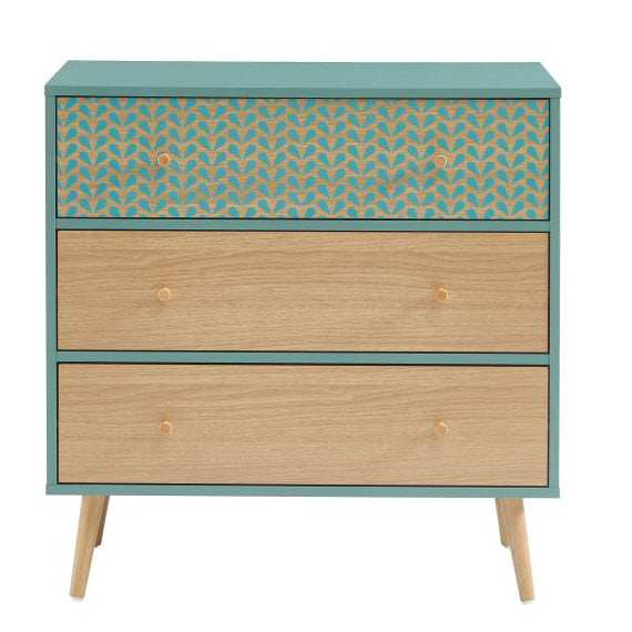 Commode vert d'eau en bois 3 tiroirs