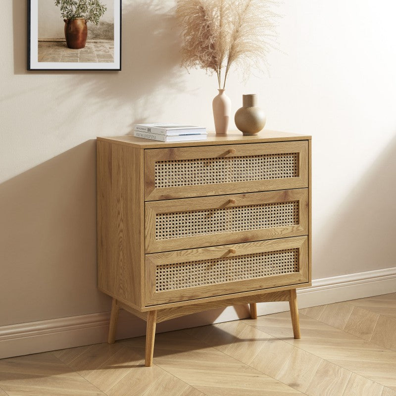 Commode en rotin pied bois massif