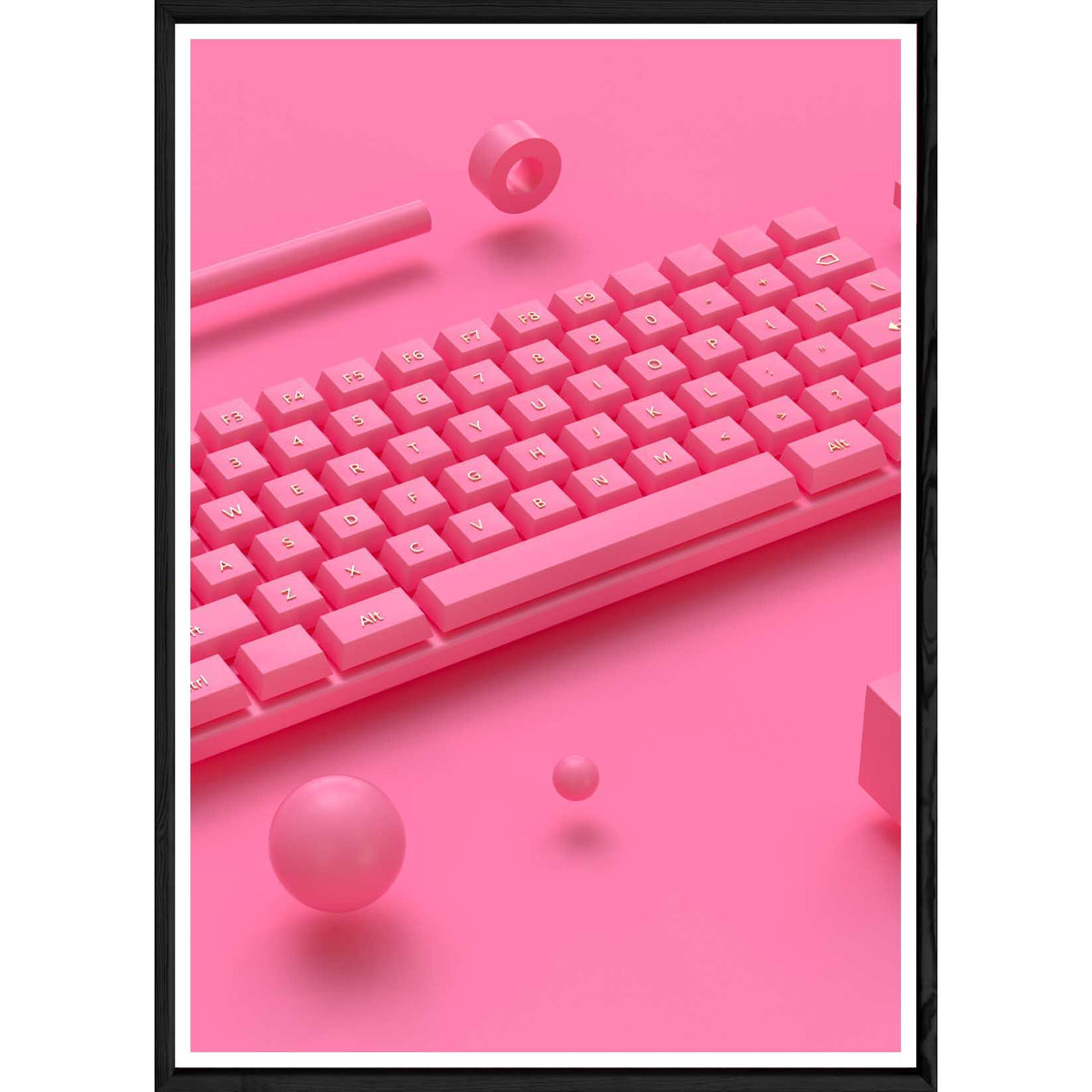 Tableau abstrait rose avec cadre noir POP – Taille 23x32