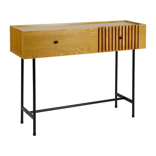 Console 2 tiroirs en bois et métal 100x30