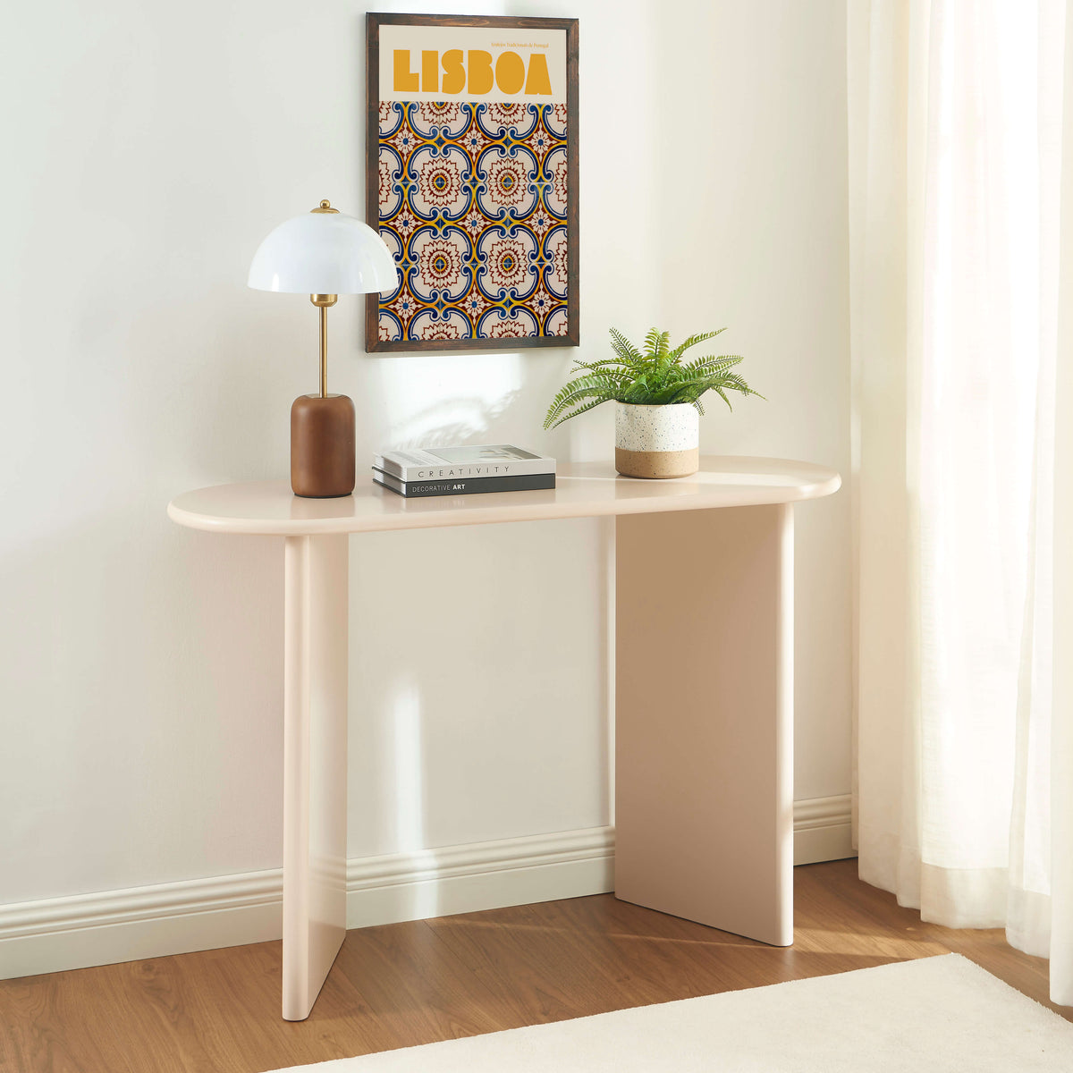 Console effet laqué beige