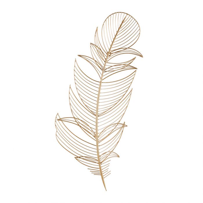 Décoration murale en métal doré plume 75×30
