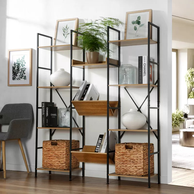 Triple étagère en bois et métal