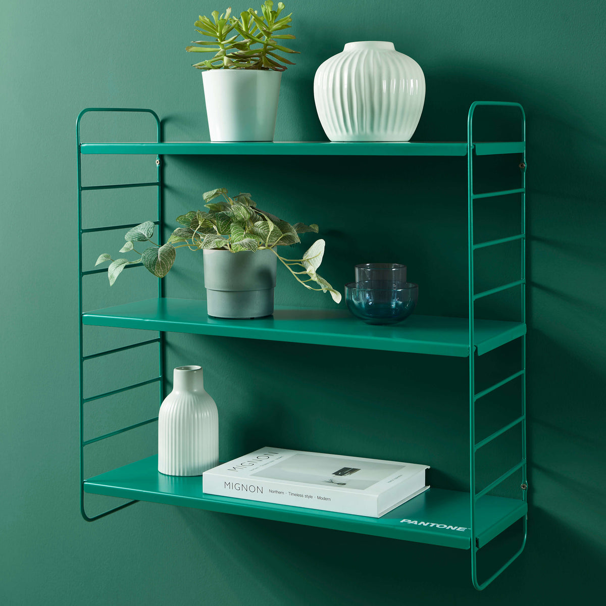 Etagère murale 3 niveaux métal vert émeraude 60,5x20 cm