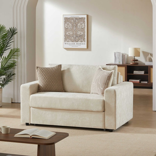 Exclu Easy Mobilier - Canapé droit 2 places convertible express 90x190 cm tissu beige