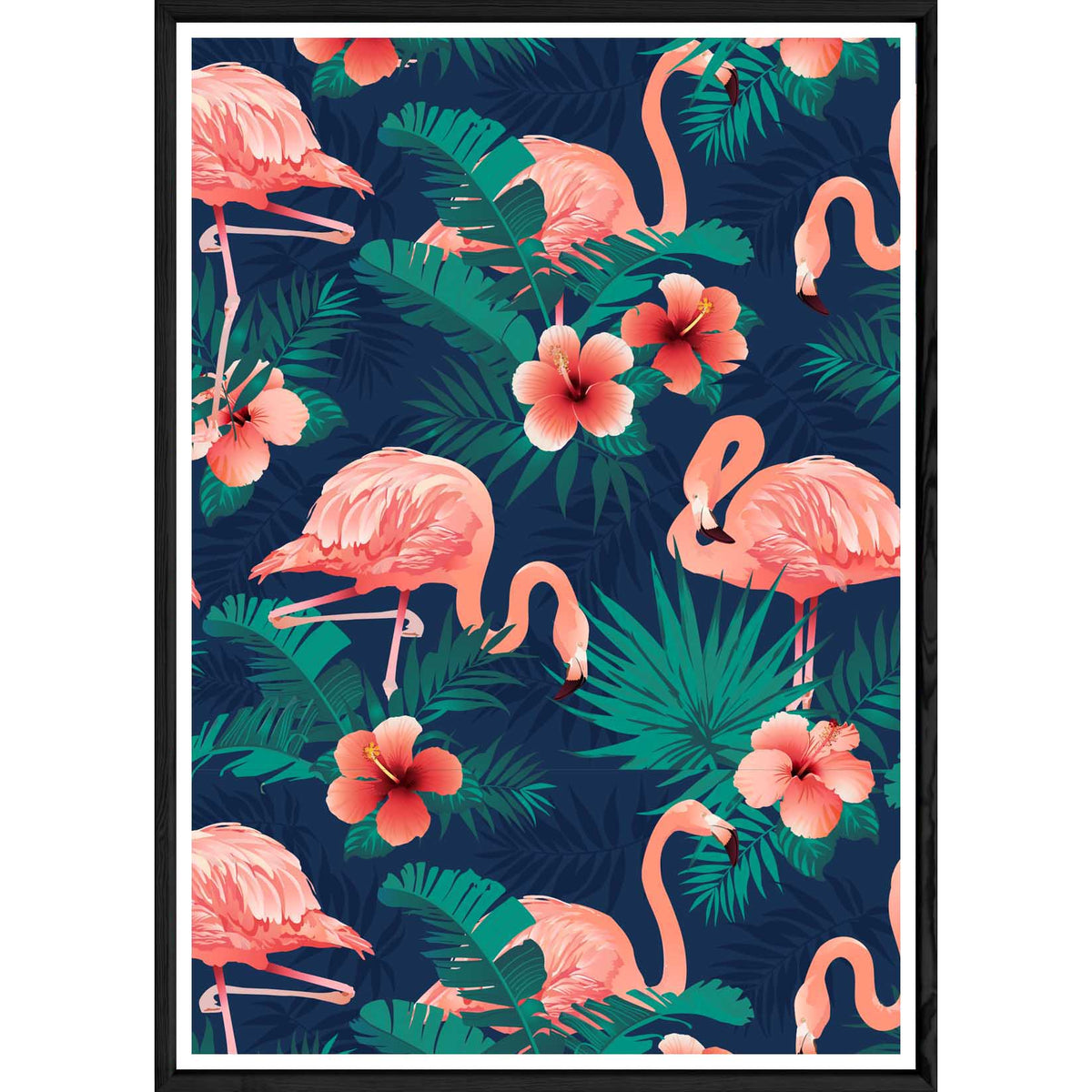 Tableau Flamant rose avec cadre noir POP – Taille 23x32