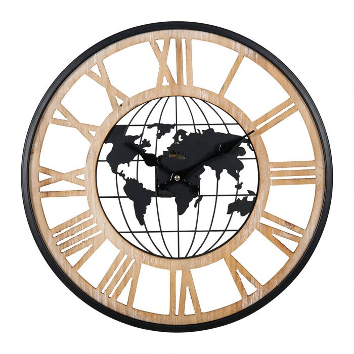 Horloge en bois et métal monde D40