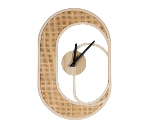 Horloge en bois et rotin H44