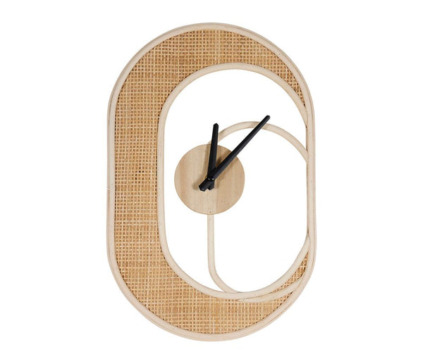 Horloge en bois et rotin H44