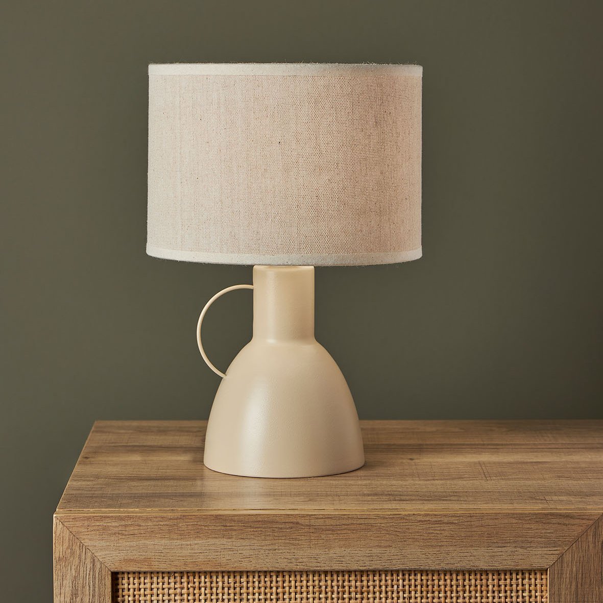 Lampe Métal Lin Amphore Écrue et Beige H33