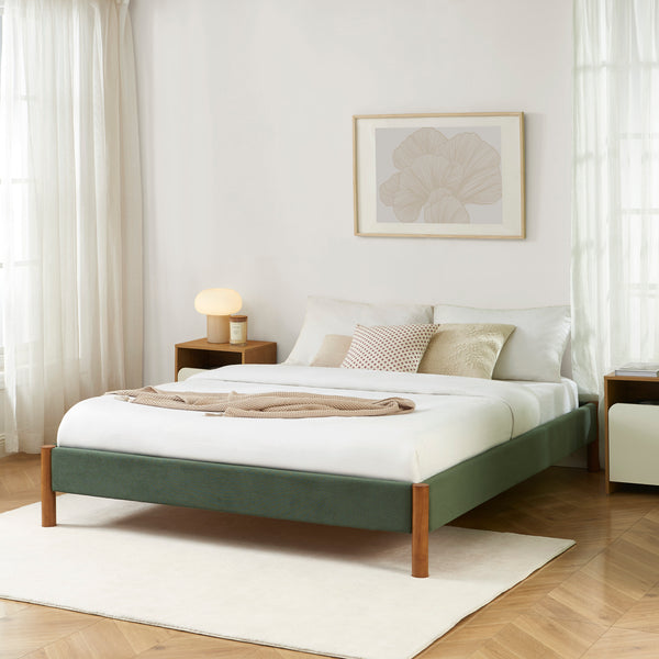 Lit velours côtelé kaki 160x200 sommier inclus