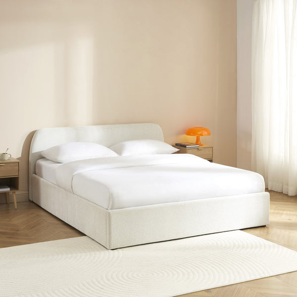 Lit coffre 160x200 tissu chenille écru sommier inclus