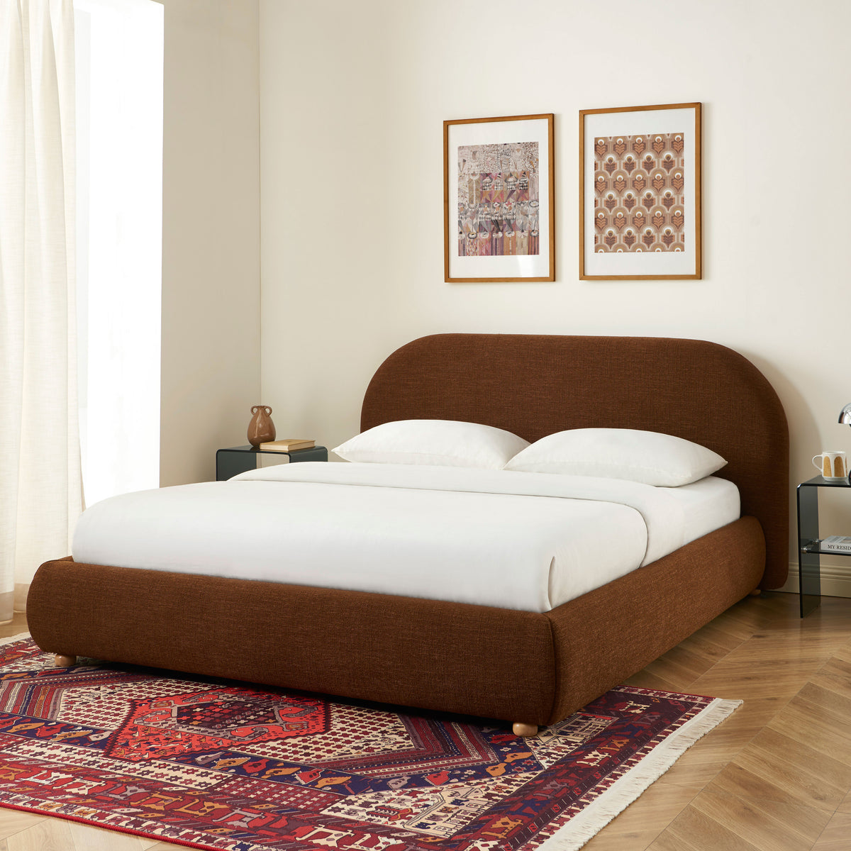 Lit coffre 160x200 tissu bouclette marron sommier inclus