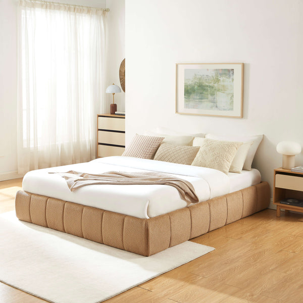 Lit coffre tissu chenille caramel 160x200 sommier inclus