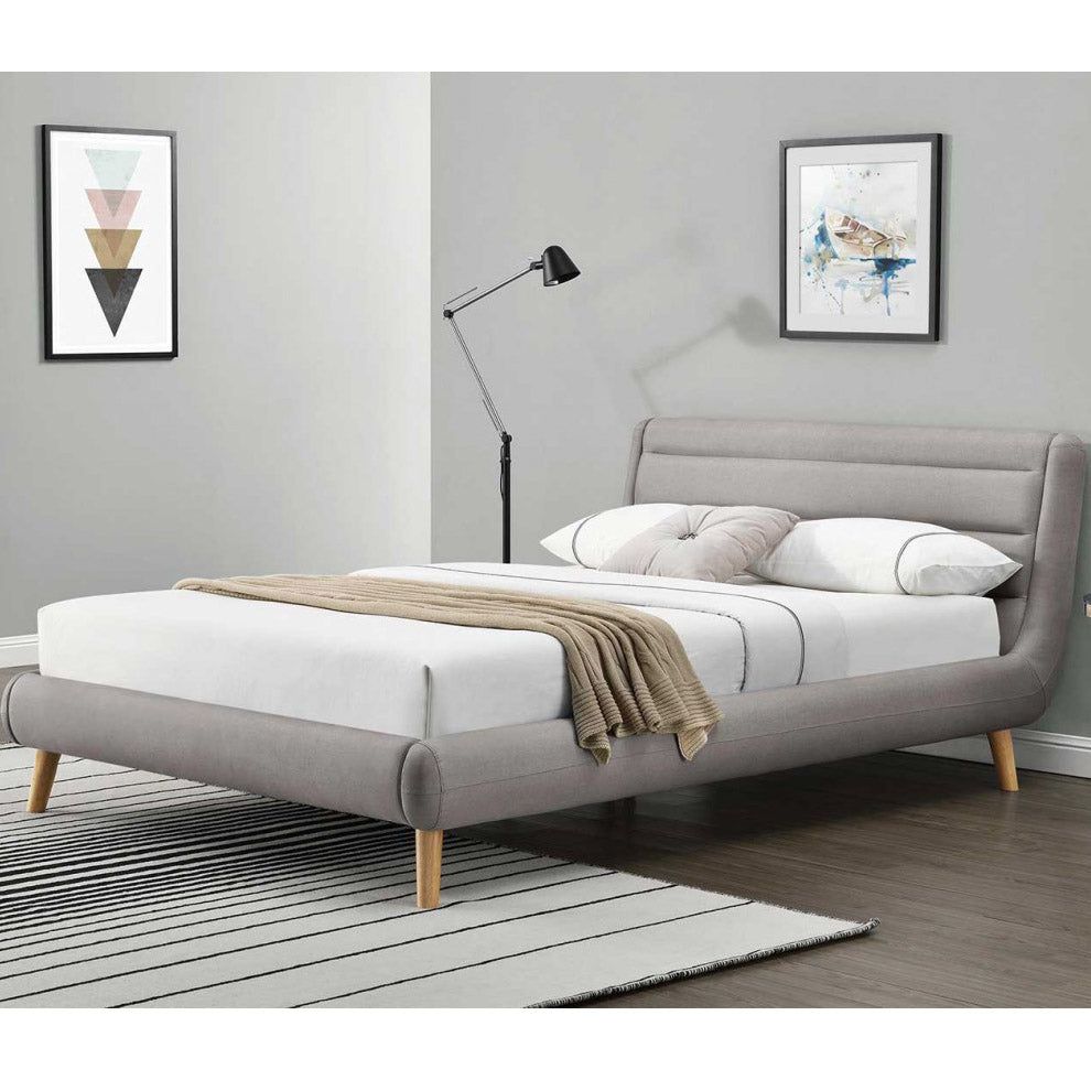 Lit en tissus gris 140x190 + sommier à latte