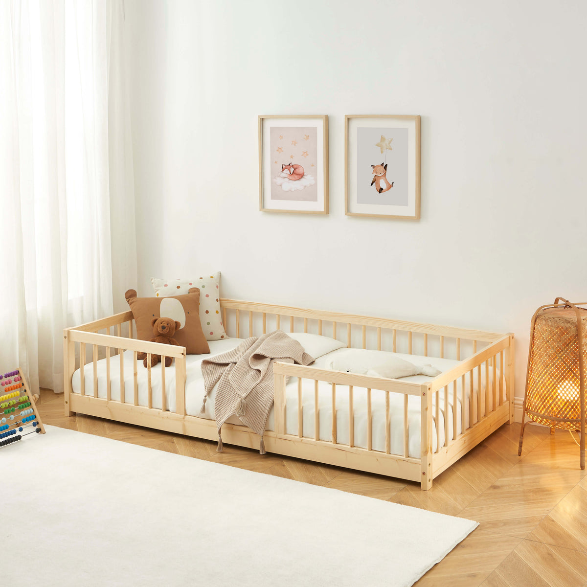 Lit enfant avec barrières pin massif 90x190 sommier inclus