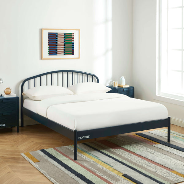 Lit 140x190 métal bleu nuit sommier inclus L198 x P147 x H90 cm