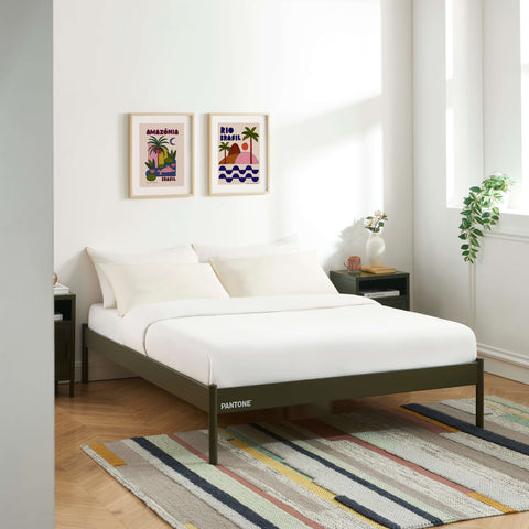 Lit 140x190 métal vert olive sommier inclus L198 x P147 x H35 cm