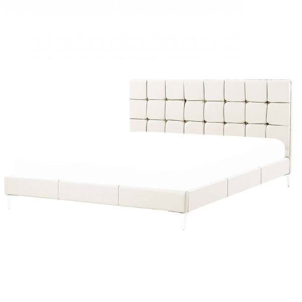 Lit en simili beige 140x190 + sommier à latte