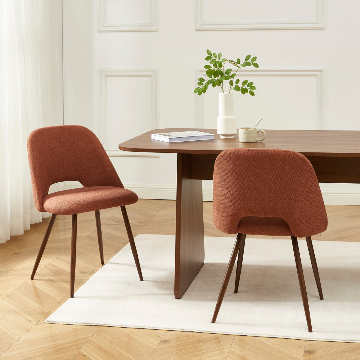 Lot de 2 chaises tissu terracotta pieds effet noyer