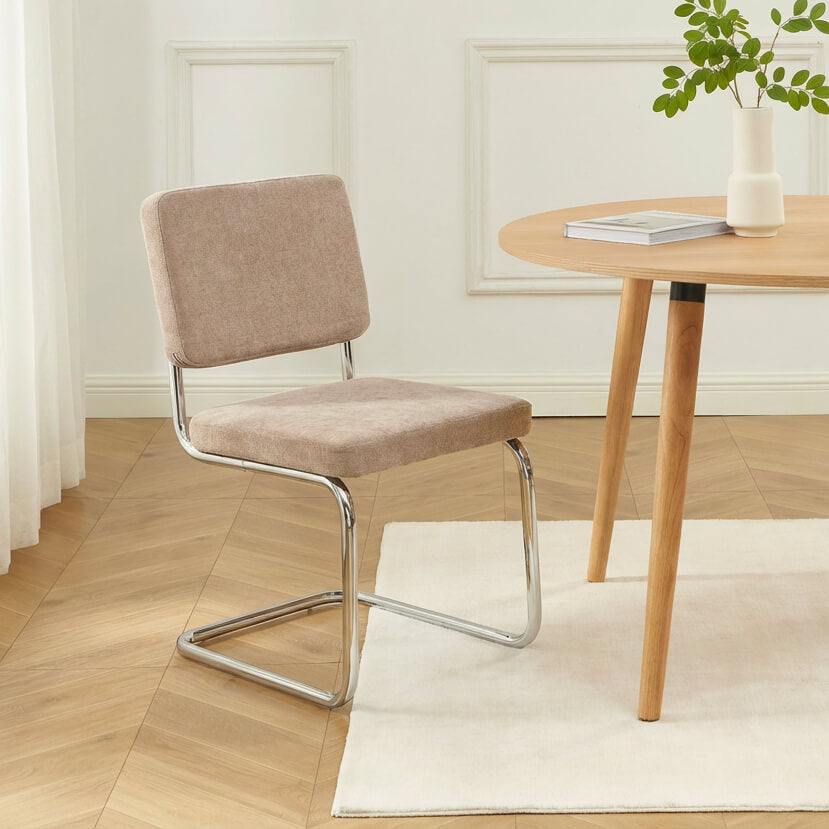 Lot de 2 chaises tissu marron pieds métal chromé